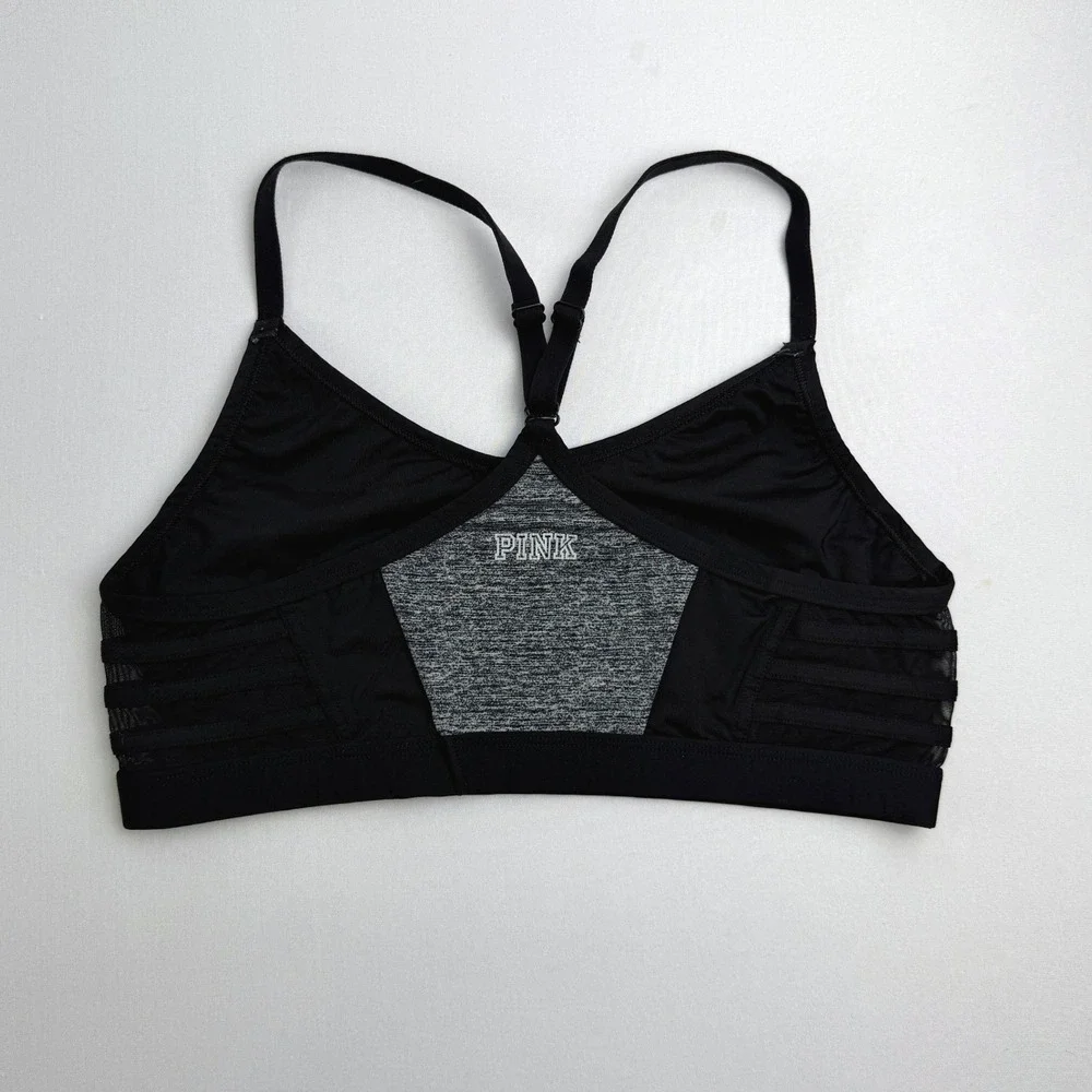Pink Victoria's Secret Ultimate Sports Bra Women L Gray Excellent Mesh Strappy